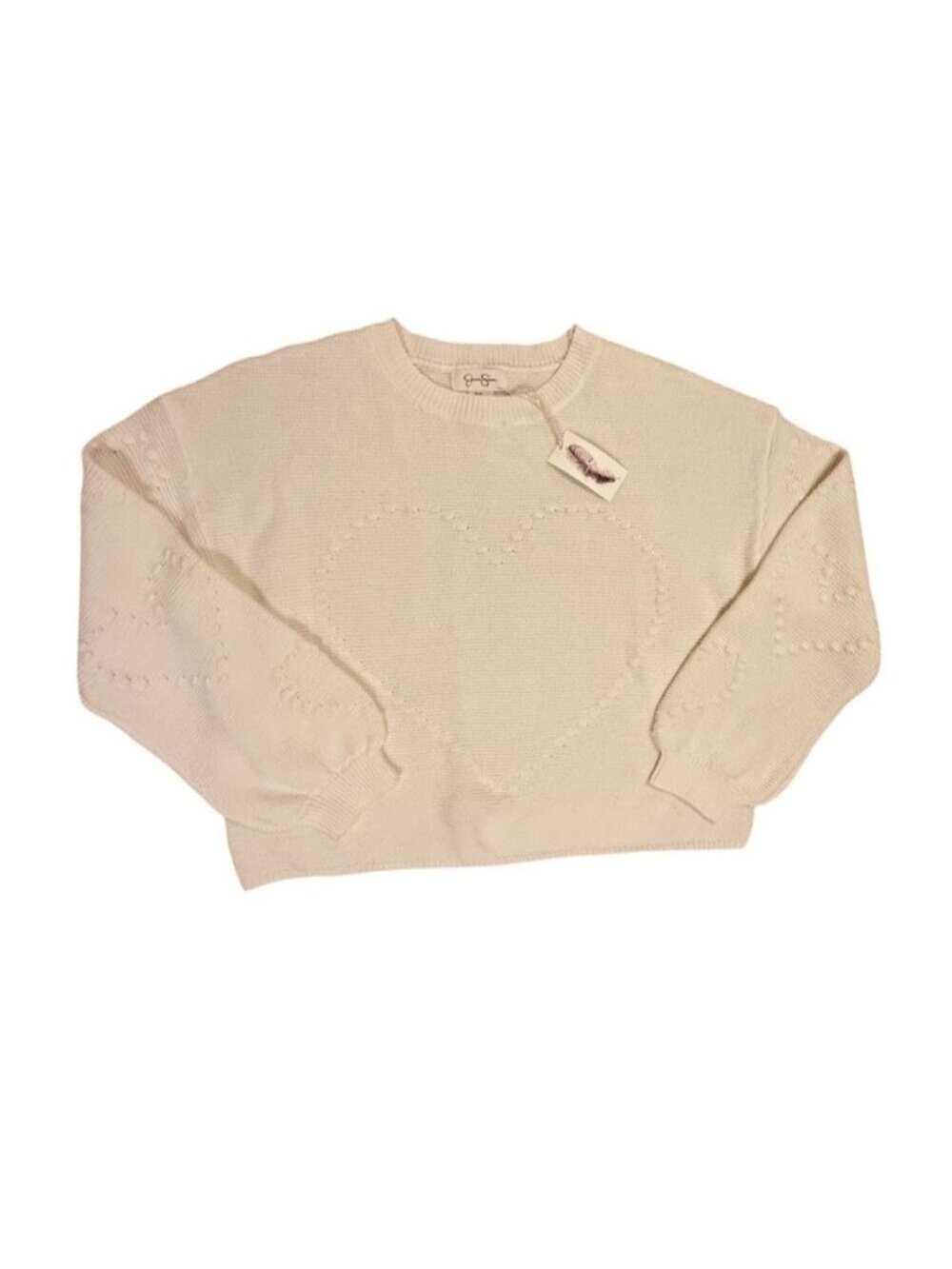 Jessica Simpson Sweater Womens XL Ivory Textured Heart Knit Crew Neck